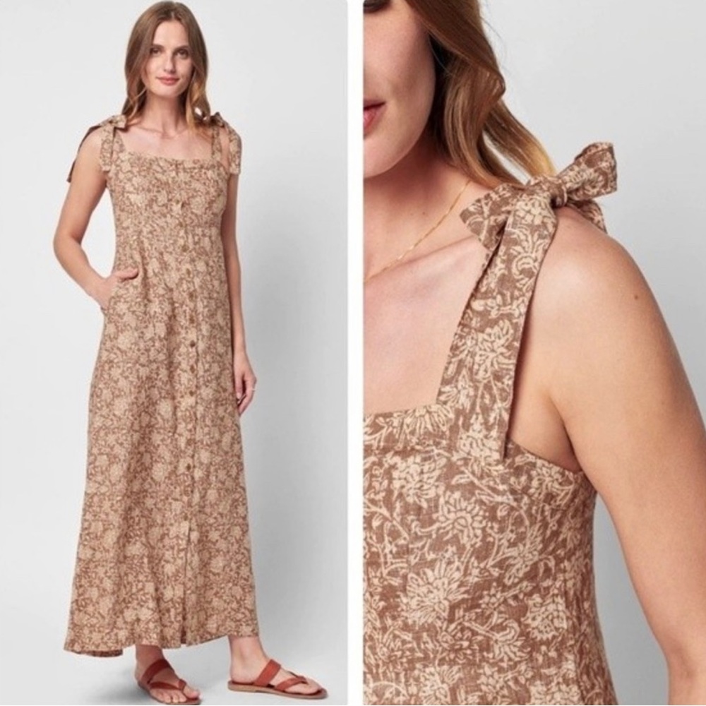 Faherty Kendall Tie Strap Linen Maxi Dress